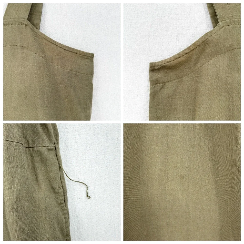QUINCE Square Neck Linen Jumpsuit Women Medium Olive Green Belted Sleeveless